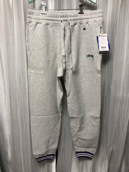 新品 stussy champion reverse weave sweat pant XL チャンピオン コラボ dead stock リバースウィーブ 灰色 グレー パンツ スウェット