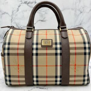 $【売り切り】Burberrys バーバリーズ ハンドバッグ ミニボストンバッグ ノバチェック レザー×キャンバス ヴィンテージバッグ レディース