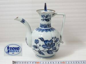 8◇煎茶用 東洋 TOYO DOVER BLUE 青華染付け 明代写 瓜型 手付水注 煎茶道具