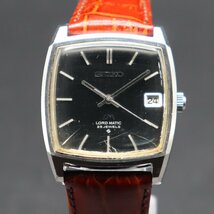 SEIKO LM セイコー ロードマチック 25石 自動巻 5605-5000 黒文字盤 1969年 諏訪 デイト 新品革ベルト アンティーク メンズ腕時計_画像2