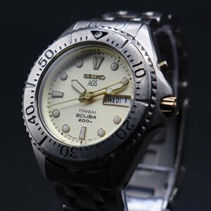 SEIKO AGS SCUBA セイコー キネティック スキューバ 200m防水 5M43-0B70 ジャンク チタン デイデイト 純正ブレス 取説/コマ/保証書 メンズ