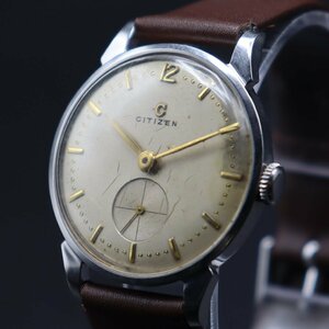 Citizen シチズン 手巻き スモールセコンド 13037 Cマーク シルバーカラー ジャンク 新品革ベルト アンティーク メンズ腕時計