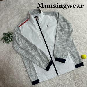 1円〜 【美品】 Munsingwear マンシングウェア フルジップ ブルゾン ジャケット 袖切り替え サイズ3L ホワイト、グレー