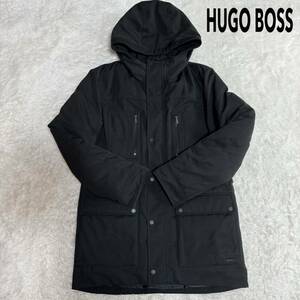 1円〜 希少 ヒューゴボス ダウンコート ダウンジャケットフードバイカラー 黒 ブラック HUGO BOSS メンズ Mサイズ