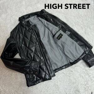 1円〜 【上質】HIGH STREET ハイストリート バッファローレザー 牛革 ライダース キルティング ジャケット 中綿入り ブラック 黒 M