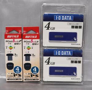 ■BUFFALO/I-O DATA USBメモリー 4GB×4個 USB2.0/TypeA/マイクロ/スライド式