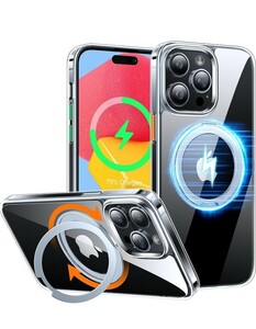 f213 【透明永続の魅力、色褪せぬ美しさ】TORRAS iPhone 15 Pro 用 ケース 多機能360度回転スタンド Halbachマグネット搭載 MagSafe対応