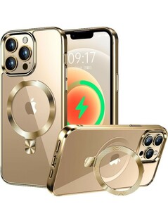 f196 CSZENMEN【CD MagSafeリング・スタンド一体】iPhone12 Pro Max 用クリアケース[MagSafe対応・隠しスタンド] メッキバンパー