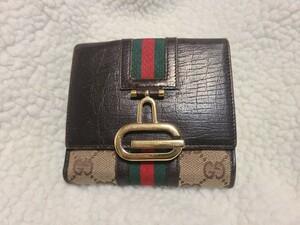 1円スタート！【美品】中古 GUCCI グッチ 財布 二つ折り財布 シェリーライン G金具 GGキャンバス レザー 131848 0416