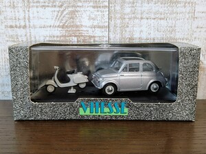 ビテス VITESSE フィアット500 オープンルーフ ミニカー☆1/43☆FIAT 500☆ベスパ？付き☆シルバー☆絶版☆レア