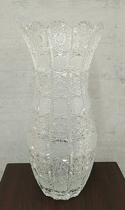 #14181【 カットガラス 花瓶 高さ約34cm 】フラワーベース / 一輪挿し / 昭和レトロ / 現状品 /
