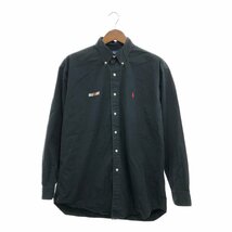 90年代 RALPH LAUREN ラルフローレン BLAKE ボタンダウン 長袖シャツ トップス ワンポイントロゴ ブラック (メンズ L) 中古 古着 P6780_画像1