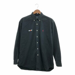 90年代 RALPH LAUREN ラルフローレン BLAKE ボタンダウン 長袖シャツ トップス ワンポイントロゴ ブラック (メンズ L) 中古 古着 P6780