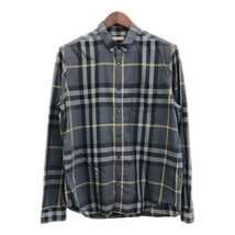 BURBERRY バーバリー ボタンダウン 長袖シャツ トップス カジュアル ユーロ チェック ブルー (メンズ XL) 中古 古着 P7039_画像1