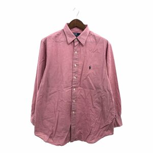 90年代 Polo by Ralph Lauren ポロ ラルフローレン LOWELL ボタンダウン 長袖シャツ チェック ピンク (メンズ 17 1/2) 中古 古着 P6499