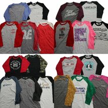 古着卸 まとめ売り ラグランスリーブ 長袖Tシャツ 20枚セット (メンズ M ) バイカラー 英字ロゴプリント 迷彩 MR5099 1円スタート_画像1