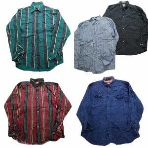 古着卸 まとめ売り 長袖シャツ 5枚セット (メンズ L /XL ) ノーティカ ラングラー トミー L.L.Bean チェック 無地 MR4715 1円スタート