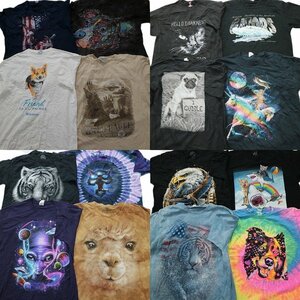 古着卸 まとめ売り アニマル 動物 半袖Tシャツ 16枚セット (メンズ L ) 大判プリント 犬 猫 TS13 MR5253