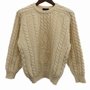 90年代 アイルランド製 Rosmuc KNITWEAR ウール アランニット セーター ユーロ ヨーロッパ古着 アイボリー (メンズ S) P2252 1円スタート