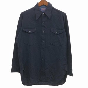 70年代 USA製 PENDLETON ペンドルトン ウール 長袖シャツ カジュアル ネイビー (メンズ 16) P2257 1円スタート