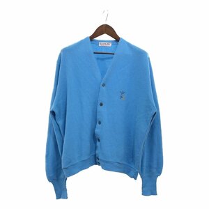 60年代 USA製 IZOD アイゾッド アクリル ニット カーディガン ヴィンテージ ワンポイントロゴ ブルー (メンズ XXL) 中古 古着 P7541