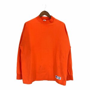 90年代 USA製 RUSSELL ATHLETIC ラッセル 無地 モックネック 長袖Ｔシャツ オレンジ (メンズ XL) P2876 1円スタート