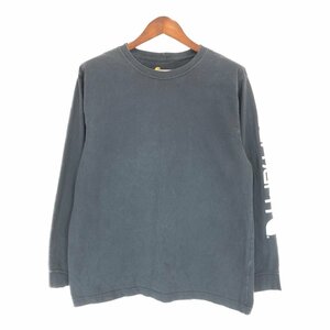 Carhartt カーハート 袖ロゴプリント 長袖Ｔシャツ ワーク 無地 ブラック (メンズ M) P2937 1円スタート