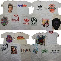 古着卸 まとめ売り 白ボディ プリント 半袖Tシャツ 20枚セット (メンズ S /M ) 大判プリント 英字ロゴプリント アディダス TS31 MR6433_画像1