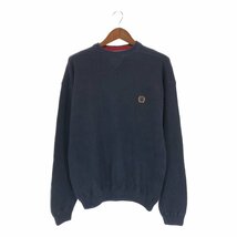 90年代 TOMMY HILFIGER トミーヒルフィガー ワンポイントロゴ コットン セーター ネイビー (メンズ XL) P3238 1円スタート_画像1