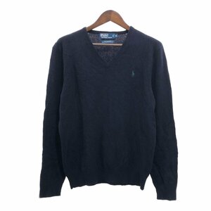 90年代 Polo by Ralph Lauren ラルフローレン ラムウール Vネック セーター トップス ネイビー (メンズ M) 中古 古着 P8378