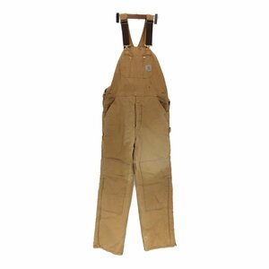 90年代 Carhartt カーハート ダック地 ダブルニー オーバーオール ワーク ブラウン (メンズ 34×32) P3571 1円スタート