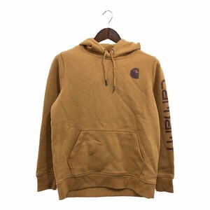 Carhartt カーハート リラックスフィット ロゴ パーカー ワンポイントロゴ 袖プリント ブラウン (レディース M) 中古 古着 P7649