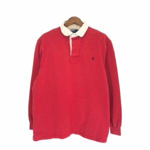 90年代 Polo by Ralph Lauren ポロ ラルフローレン ラガー 長袖Ｔシャツ レッド (メンズ 2XLT) P3916 1円スタート