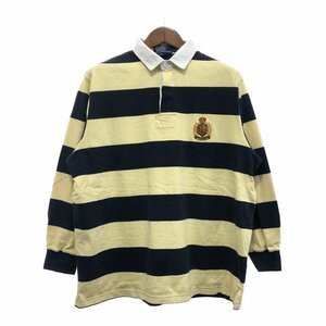 90年代~ Polo by Ralph Lauren ポロ ラルフローレン ラガーシャツ 長袖ポロシャツ ボーダー柄 ネイビー (メンズ L) P4151 1円スタート