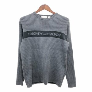 2000年代〜 DKNY ダナキャランニューヨーク DKNY JEANS ロゴ リブニット セーター トップス グレー (メンズ L) 中古 古着 P8650