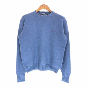 90年代 Polo by Ralph Lauren ポロ ラルフローレン セーター ワンポイント ブルー (メンズ S) 中古 古着 P4434 1円スタート