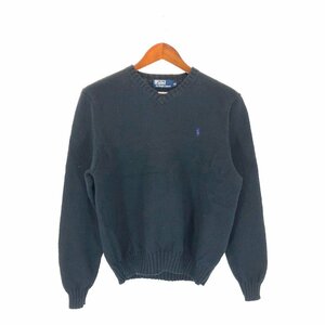 90年代~ Polo by Ralph Lauren ポロ ラルフローレン Vネックニット セーター 大きいサイズ ブラック (メンズ XXL) P4459 1円スタート