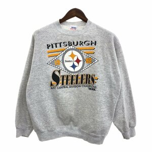 90年代 USA製 TRENCH トレンチ NFL ピッツバーグ・スティーラーズ スウェット トップス プロチーム グレー (メンズ XL) 中古 古着 P9536