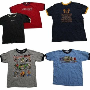 古着卸 まとめ売り 半袖リンガーTシャツ 5枚セット (メンズ XL ) シンプル ロゴ TS33 MR6365 1円スタート