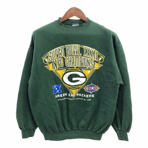 90年代 LOGO7 ロゴセブン NFL グリーンベイ・パッカーズ スウェット トップス プロチーム グリーン (メンズ LARGE) 中古 古着 P9671