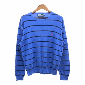 Polo by Ralph Lauren ポロ ラルフローレン ボーダー柄 長袖Ｔシャツ トップス アメカジ ブルー (メンズ XL) 中古 古着 P7995