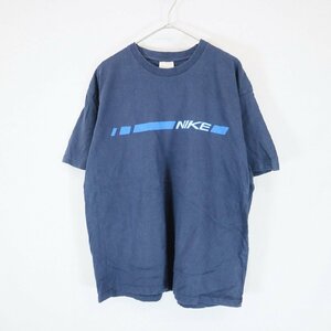 SALE///// 00s NIKE ナイキ 半袖 プリントTシャツ スポーツ 運動着 ロゴ Y2K ネイビー ( メンズ L ) N0124