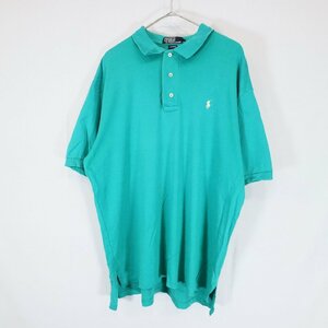 SALE///// 90s USA製 Polo by Ralph Lauren ラルフローレン 無地 半袖 ポロシャツ ワンポイントロゴ グリーン系 ( メンズ L ) N0242