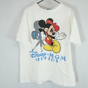 SALE///// 90sUSA製 Disney ディズニー プリント 半袖 Tシャツ ミッキー キャラクター イラスト ホワイト ( メンズ L ) N0495