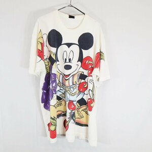 SALE///// 90s Mickey ミッキー ディズニー 半袖 プリントＴシャツ 大判 フルーツ ホワイト ( メンズ 2XLサイズ相当 ) N0529