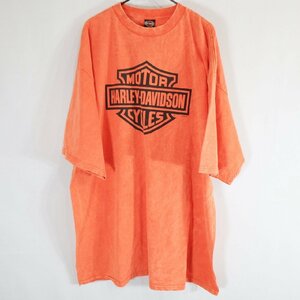 SALE///// 90s USA製 HARLEY DAVIDSON ハーレーダビッドソン 半袖 プリントＴシャツ モーターサイクル オレンジ ( メンズ 3XL ) N0398