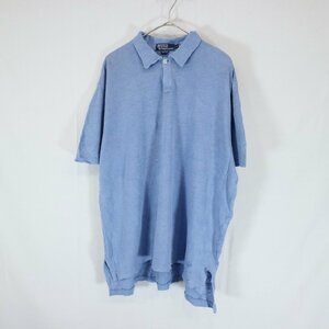 SALE///// Polo by Ralph Lauren ポロラルフローレン リネンポロシャツ 半袖 無地 カジュアル ライトブルー ( メンズ L ) N0383