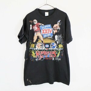 SALE///// 90ｓ USA製 NFL SUPER BOWL スーパーボウル 49ERS BRONCOS 半袖 プリントTシャツ プロチーム ブラック ( メンズ L ) N0640