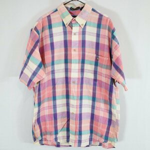 SALE///// 90s Eddie Bauer エディーバウアー 黒タグ 半袖 チェックシャツ ピンク系 ( メンズ L ) N0654