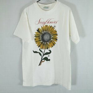 SALE///// 90s USA製 ひまわり サンフラワー 花 半袖 プリントＴシャツ 大判 ホワイト ( メンズ M ) N0625